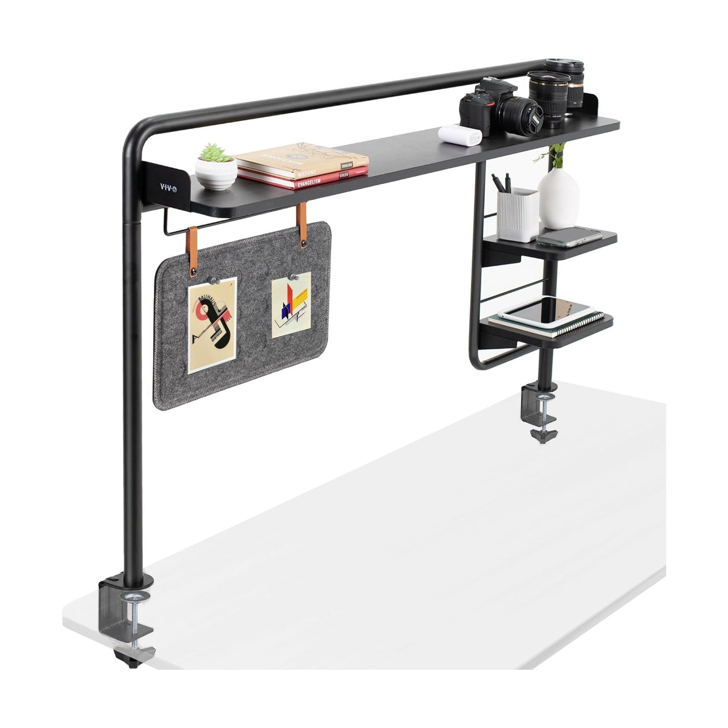 VIVO Black Clamp-on 50 inch Desktop Shelving System, DESK-SHELF55A | Raised Accessory Storage Shelves, Magnetic Memo
