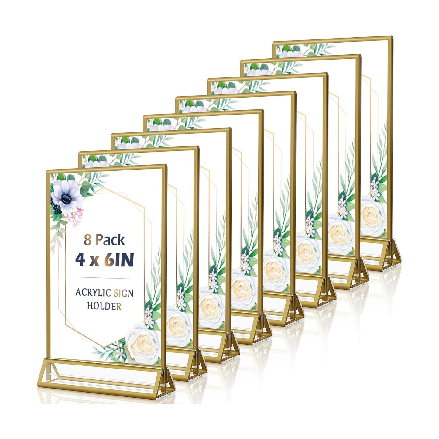 Acrylic Sign Holders Table Number Holder / 4 x 6 / Vertical / Gold / Set of 8