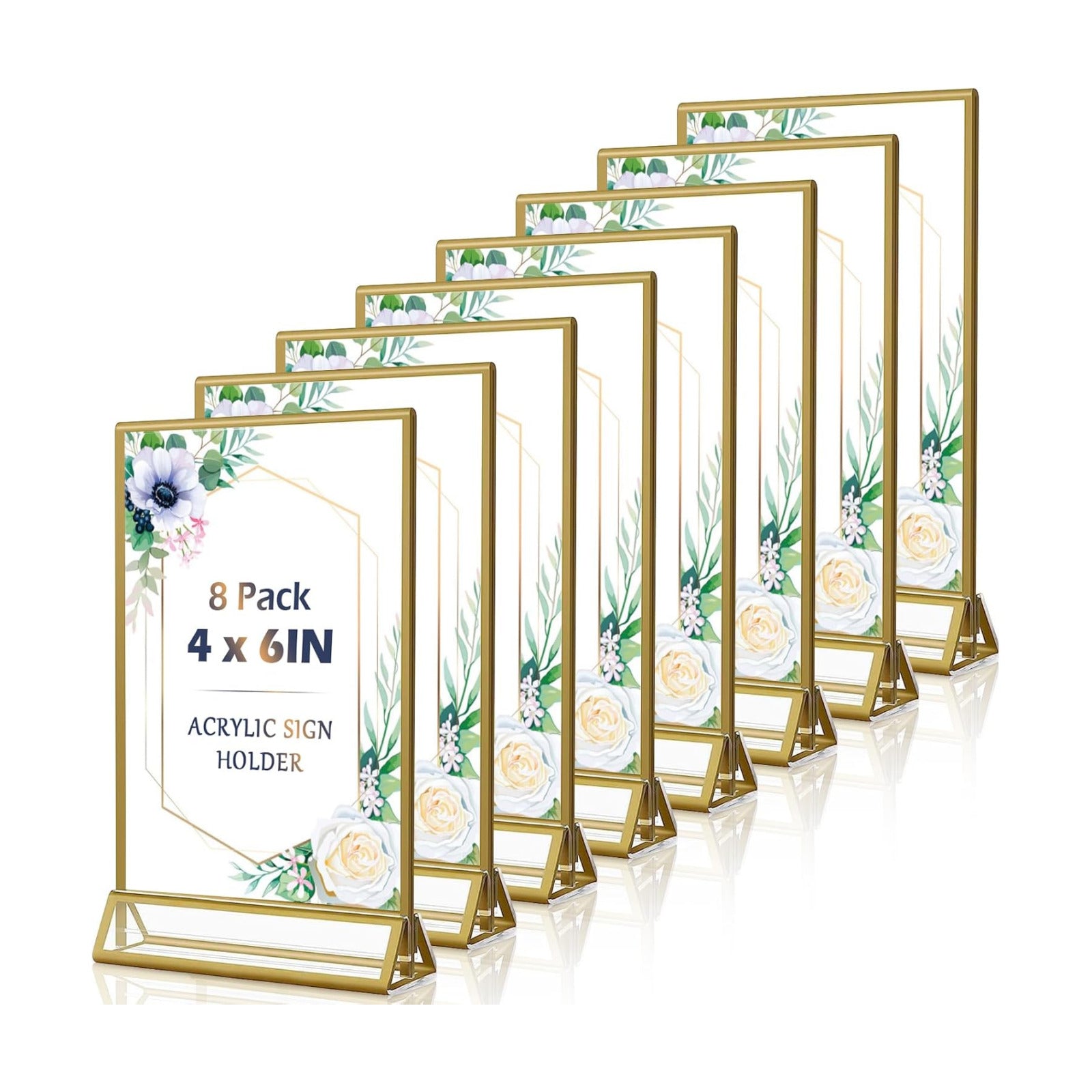 Acrylic Sign Holders Table Number Holder / 4 x 6 / Vertical / Gold / Set of 8