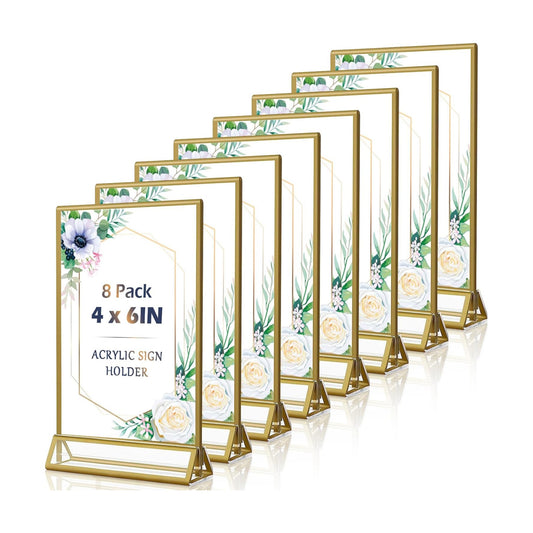 Acrylic Sign Holders Table Number Holder / 4 x 6 / Vertical / Gold / Set of 8