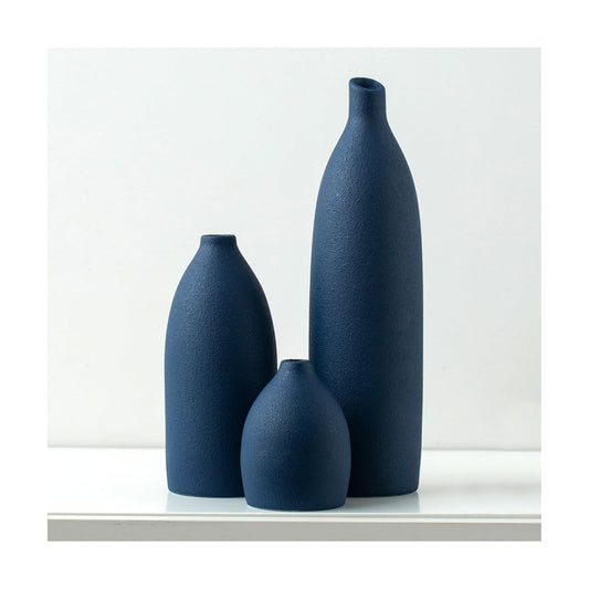 Matte Blue Vase Set Decor Coastal Decor Vases / Navy Blue