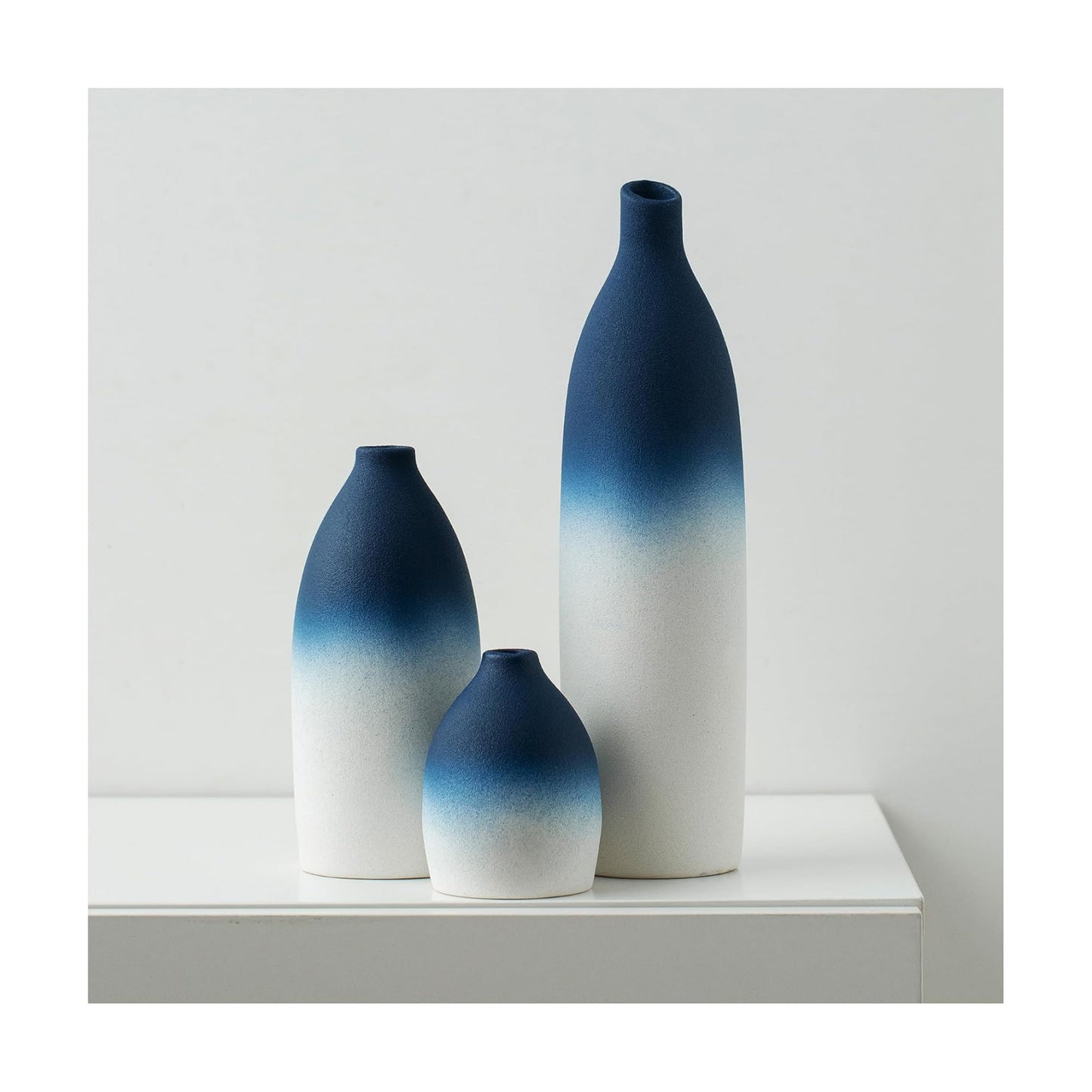 Blue and White Vase Set Navy Blue Decor Coastal Decor Vases / White and Blue