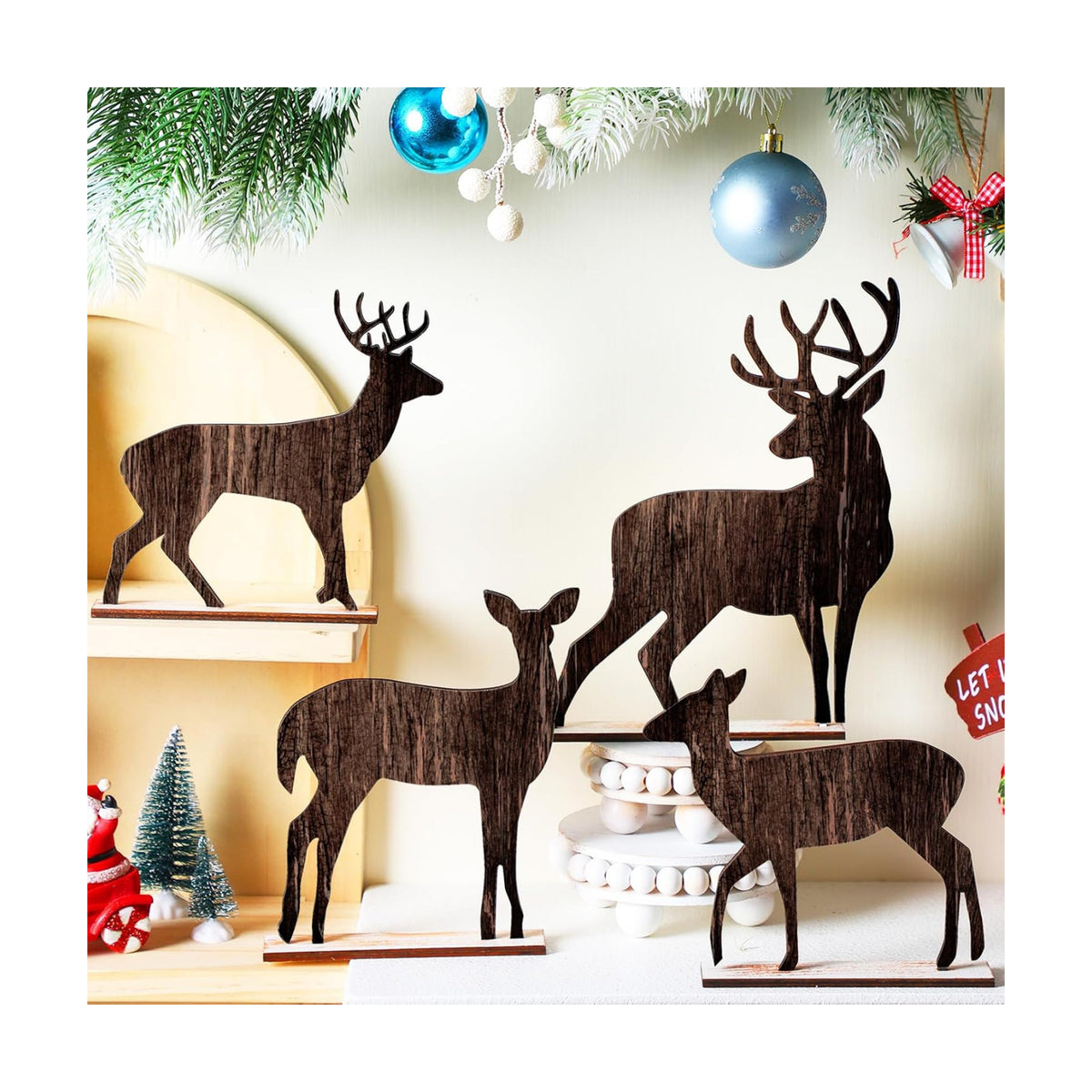 Barydat 4 Pcs Christmas Table Decorations Wooden Centerpiece, Reindeer