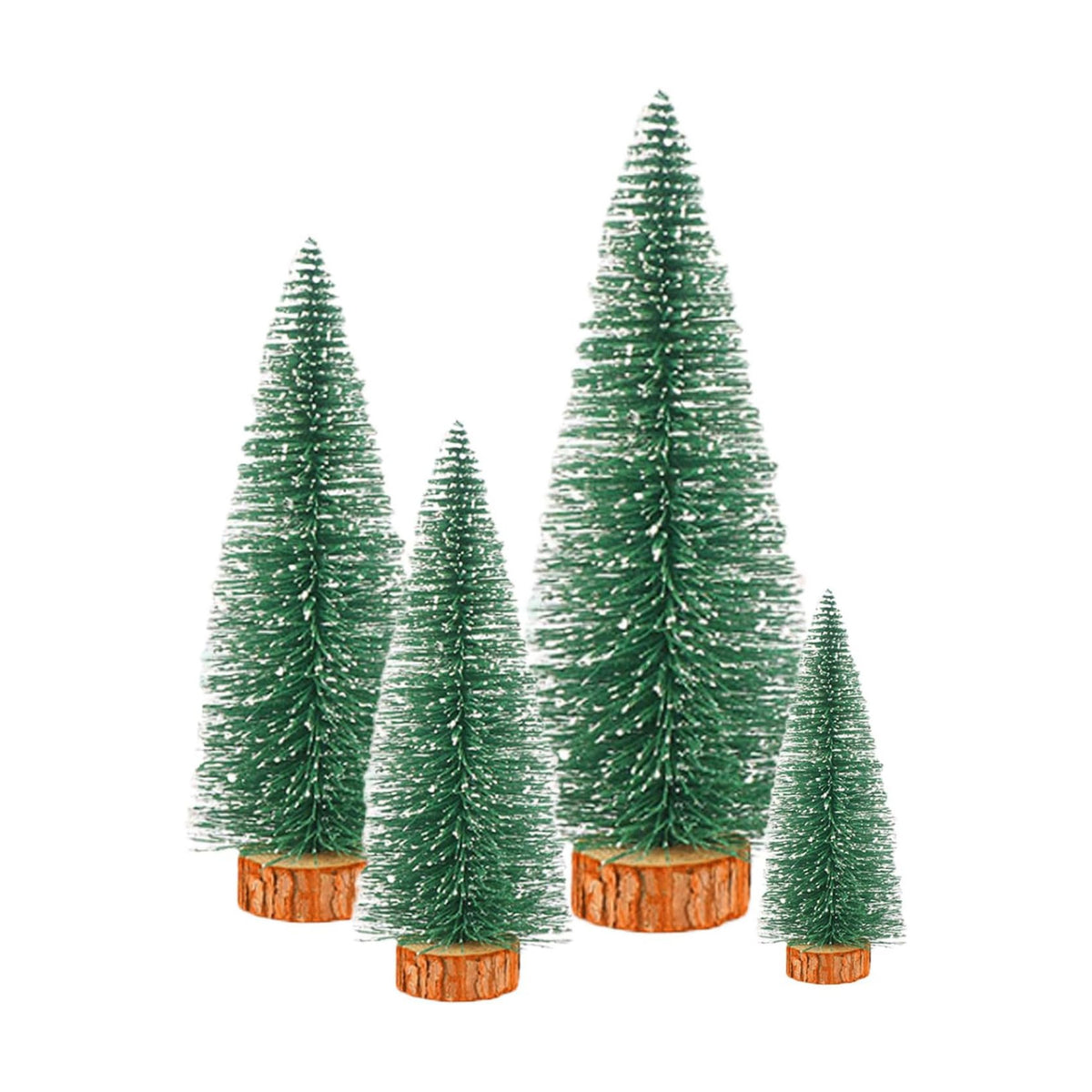 Bottle Brush Christmas Trees Mini Christmas Trees Small Christmas Trees Mini Pine Trees Desktop Miniature Christmas Trees with Snow and Wooden Base Crafting Decorations (Tree Green 4pcs)