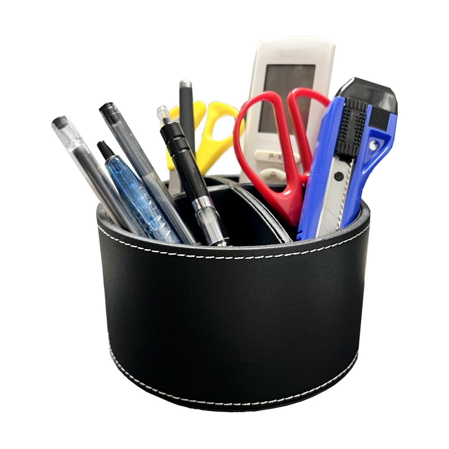 PU Leather Round TV Remote Control Holder / Black