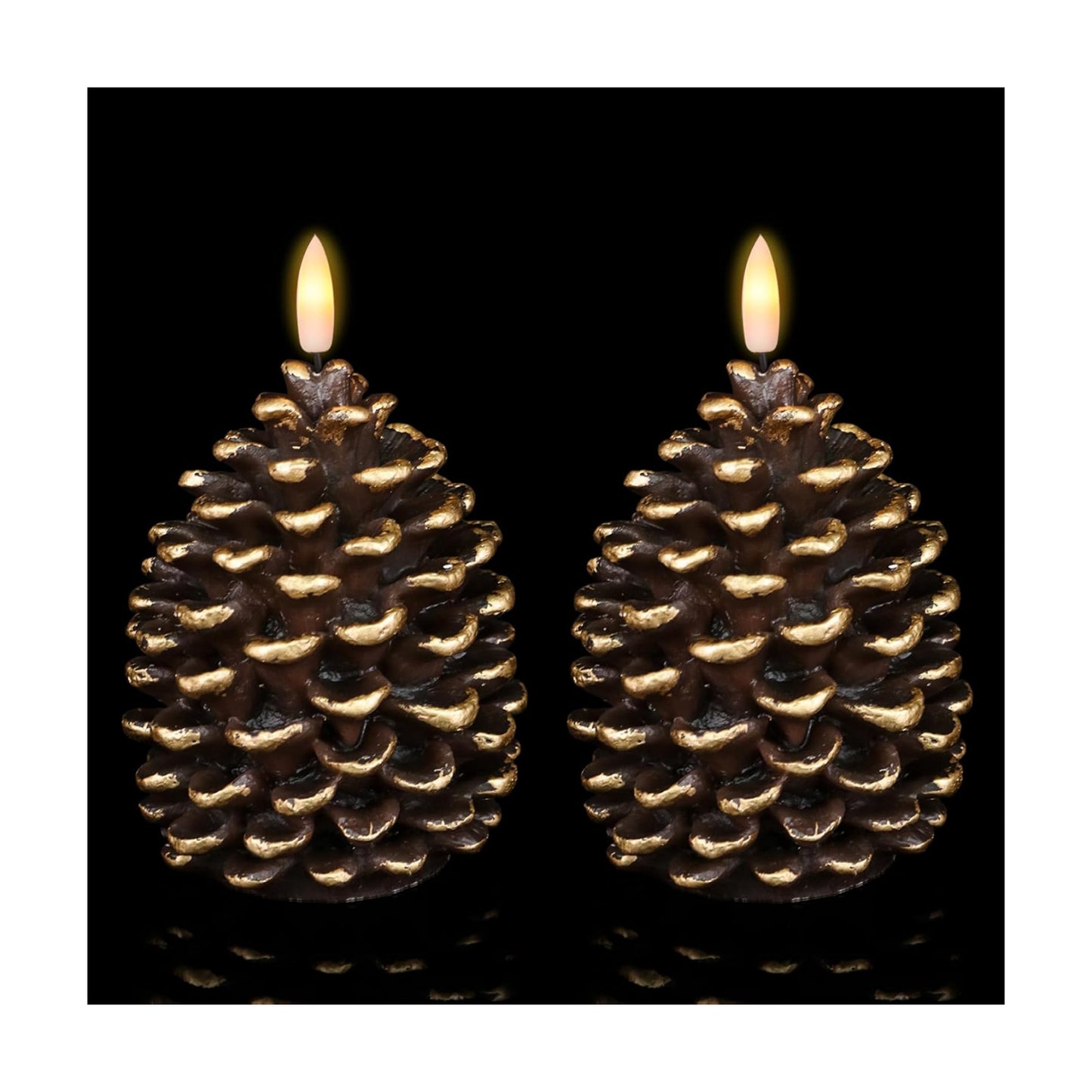Wondise Flameless Candles with Timer, Battery Operated Flickering 3D Wick Real Wax Pine Cone Candles for Christmas