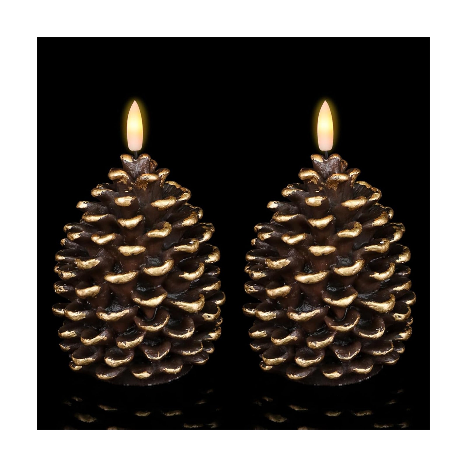 Wondise Flameless Candles with Timer, Battery Operated Flickering 3D Wick Real Wax Pine Cone Candles for Christmas