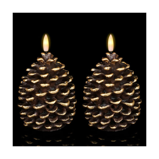 Wondise Flameless Candles with Timer, Battery Operated Flickering 3D Wick Real Wax Pine Cone Candles for Christmas