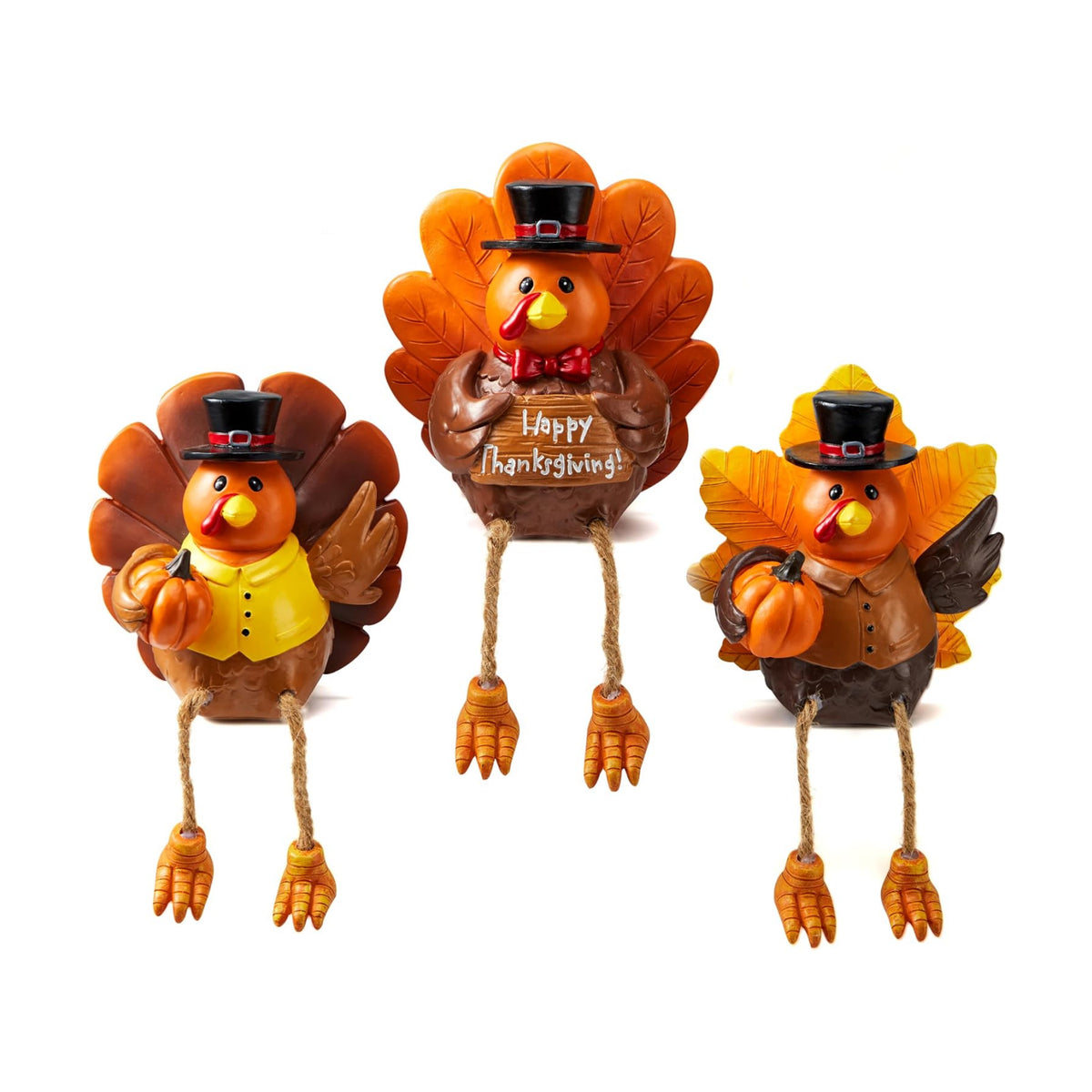 JOYIN 3 PCS Thanksgiving Turkey Tabletop Centerpiece, Resin Figurines for Fall Harvest, Autumn Home Decoration, Indoor Kitchen Decor & Party Supplies