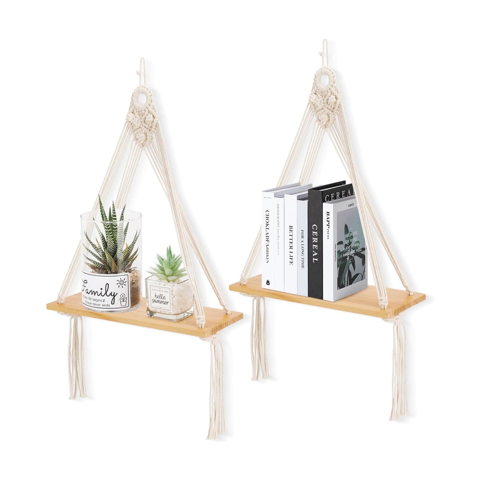Boho Wooden Display Floating Shelves / Nature / Set of 2