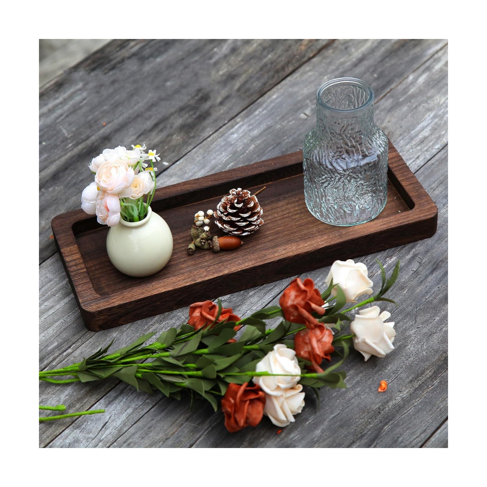 Wooden Decorative Tray Candle Holder Long Wood Tray Home Decor / Brown--rectangular