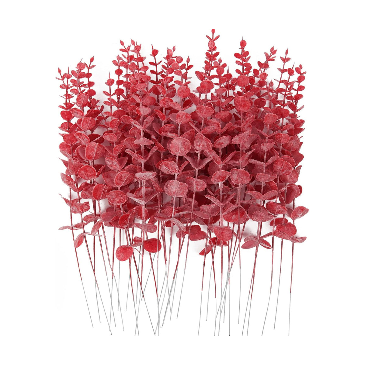 RECUTMS 36Pcs Artificial Red Eucalyptus Leaves Stems 14.6in Christmas Pick