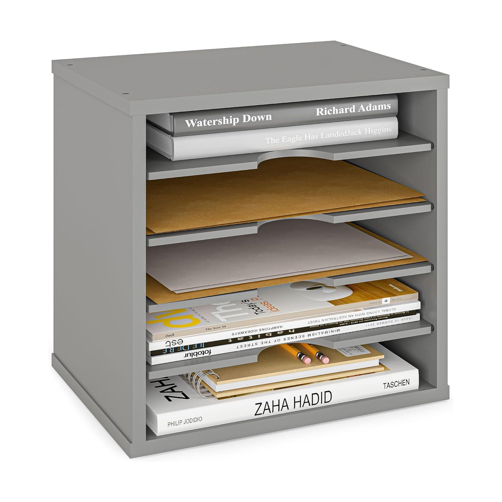 Ballucci 5-Tier File Organizer for Desk, Wooden Mail Sorter, Office Desk Organization, Paper Storage Organizers, Folder