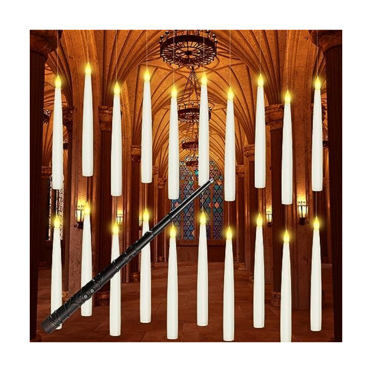 Boribim 20PCS Floating Candles with Wand, Magic Hanging Candles, Flickering Warm Light LED Taper Flameless Candles with Wand Remote, Battery Operated Window Candle for Halloween Decorations Best Gift