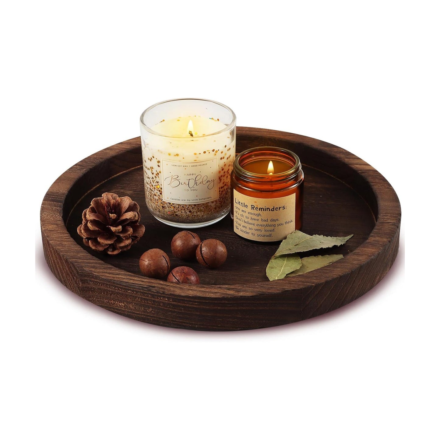 Wooden Decorative Tray Candle Holder Round Wood Tray Home Decor / Brown--round