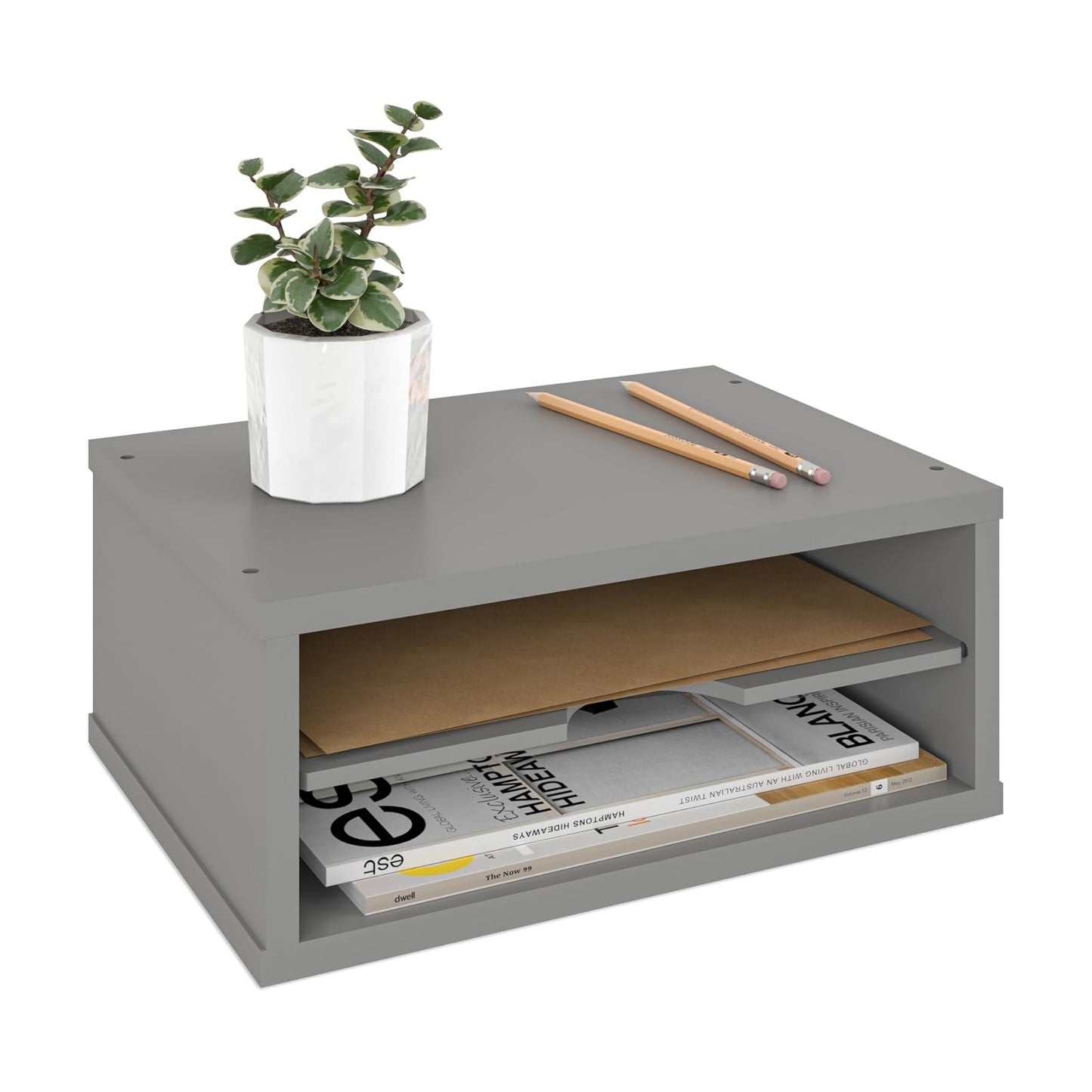 Ballucci File Organizer, 2-Tier Document Paper Sorter, Stackable Wood Desk Organizer Mail Holder, Monitor Stand with