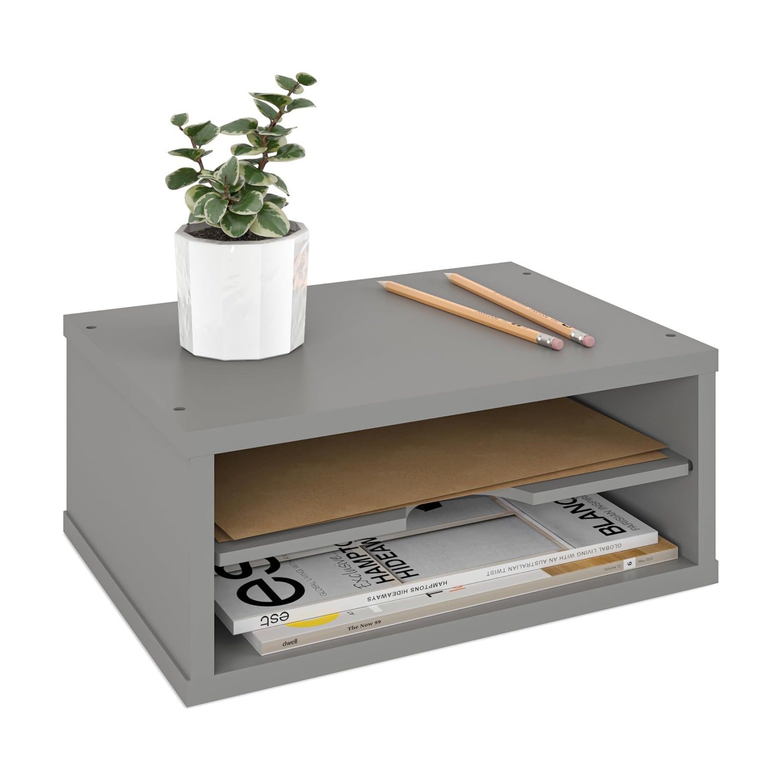 Ballucci File Organizer, 2-Tier Document Paper Sorter, Stackable Wood Desk Organizer Mail Holder, Monitor Stand with