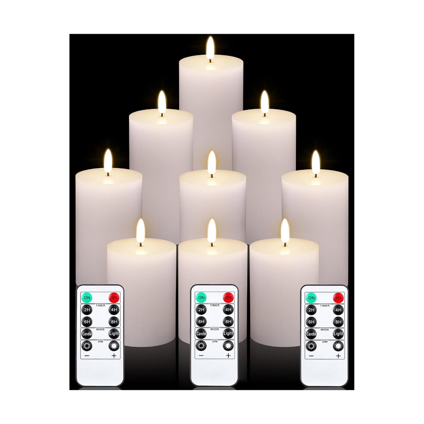 9 Pack White Flameless Candles Set with Remote and Timer Flickering Flameless Battery Candles Flat Top LED Pillar for
