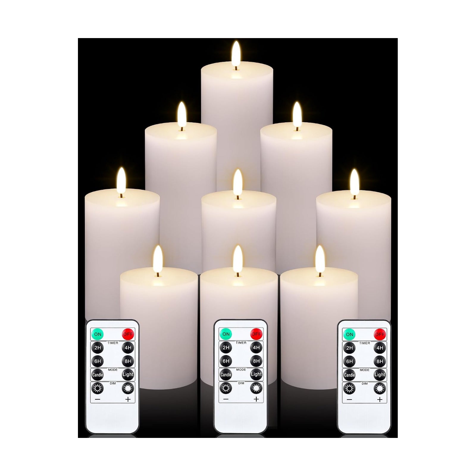 9 Pack White Flameless Candles Set with Remote and Timer Flickering Flameless Battery Candles Flat Top LED Pillar for
