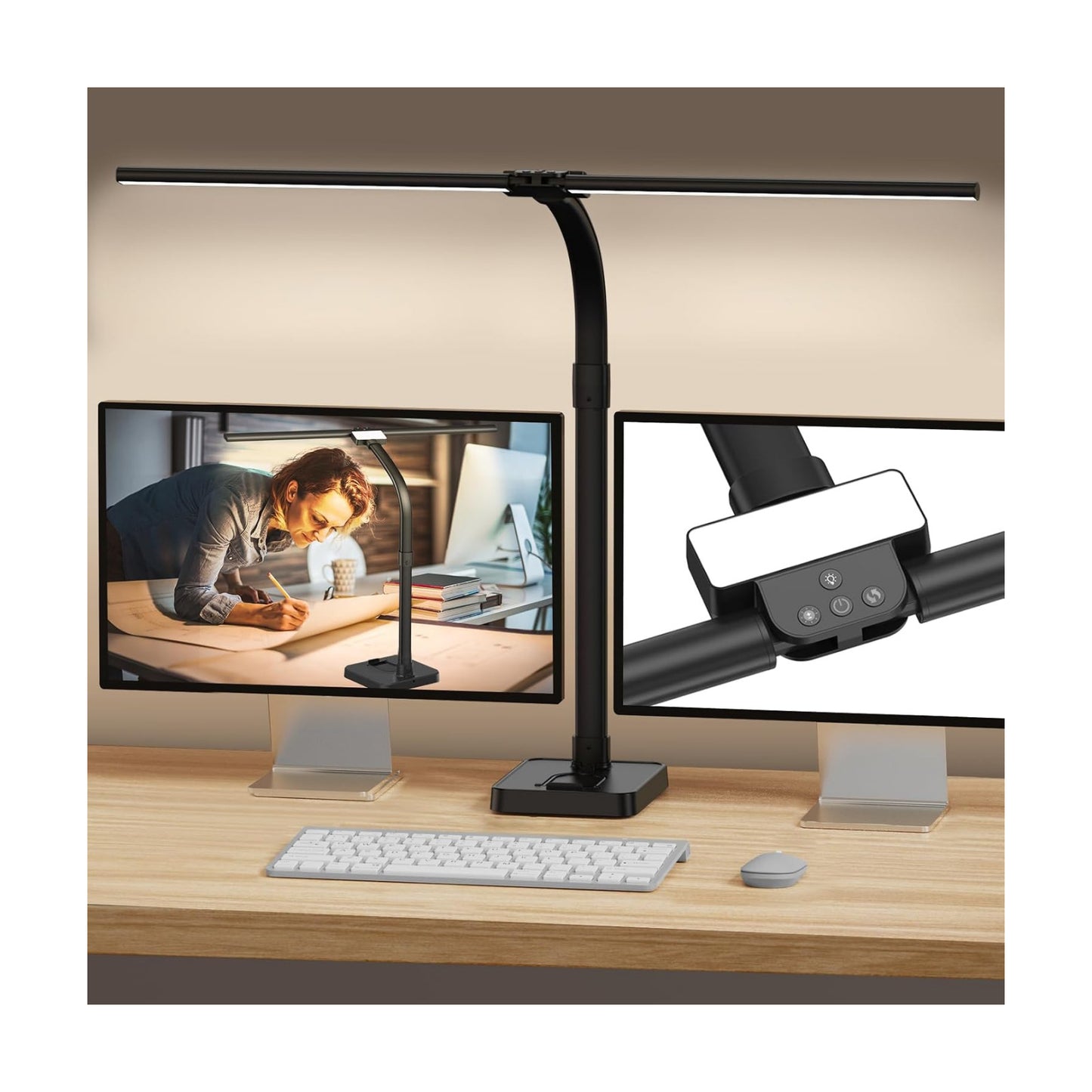 GAEFURY LED Desk Lamp for Home Office, 24W Bright Desk Lamp with Phone Holder Base - 25 Lighting Modes Eye-Caring Desk