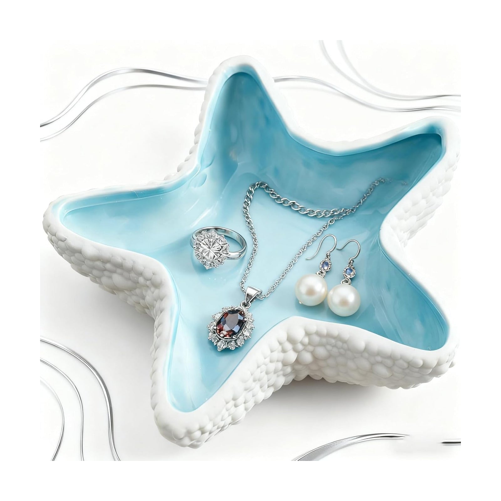 Large Shell Jewelry Dish Tray Ceramic / Shell Decorative Trays for Home Decor / 8.2 x 7.5 x 1.6