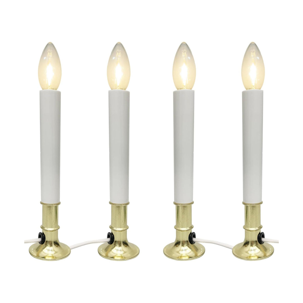 4 Pack Electric Christmas Window Candle, Brass Plated Base Window Candles with Sensor Dusk to Dawn, Candle Set for Home & Kitchen for Window Table Christmas Decorations