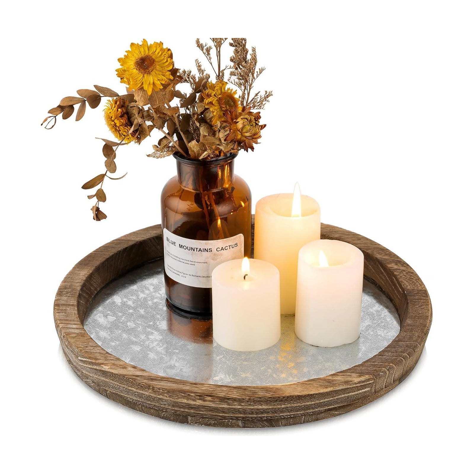 Hanobe Round Wood Candle Holder Trays, Coffee Table Decor for Centerpieces