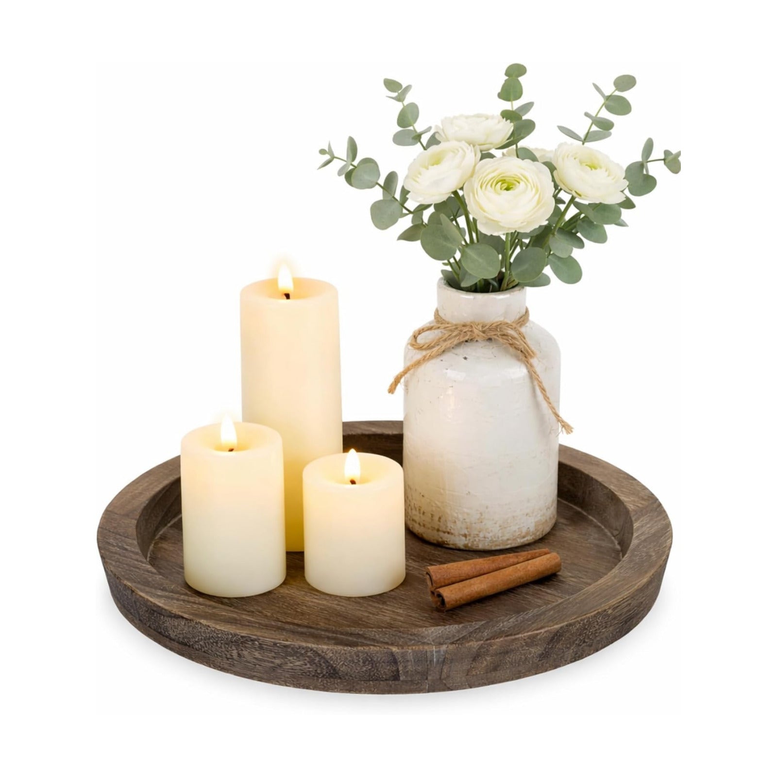 Hanobe Round Wooden Candle Holder Trays for Coffee Table, Distressed Finish