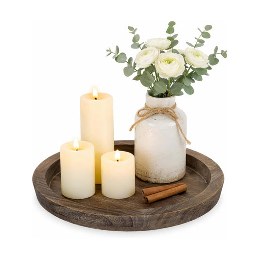 Round Wood Decorative Candle Plate / Distressed