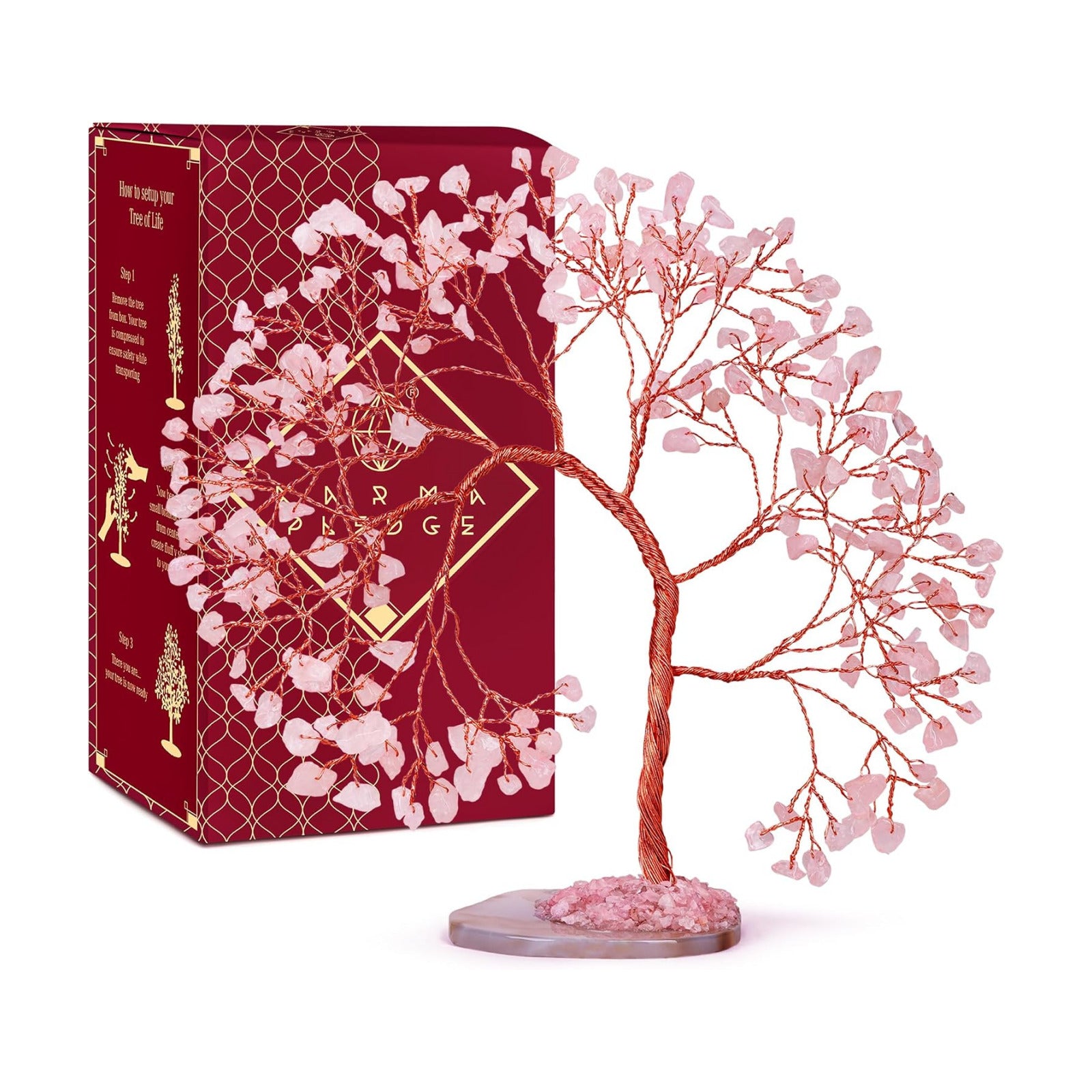 Rose Quartz Crystal Tree of Life for Home, Office, Room, Wall Decor to Bring Money & Good Luck, Handmade Healing Chakra