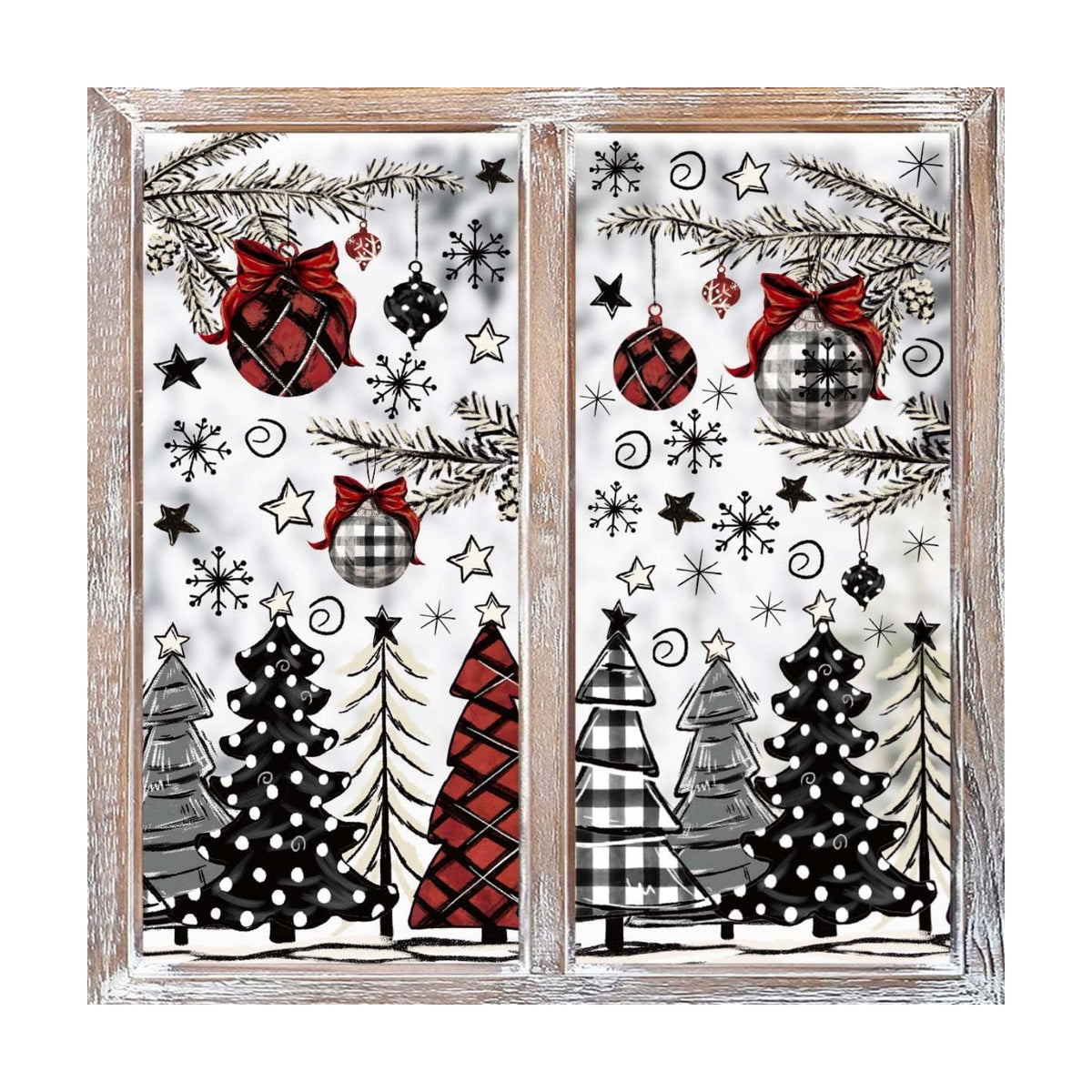 Horaldaily 123 PCS Christmas Window Cling Sticker, Black Red Xmas Tree Snow for Home Party Supplies Shop Window Glass Display Decoration