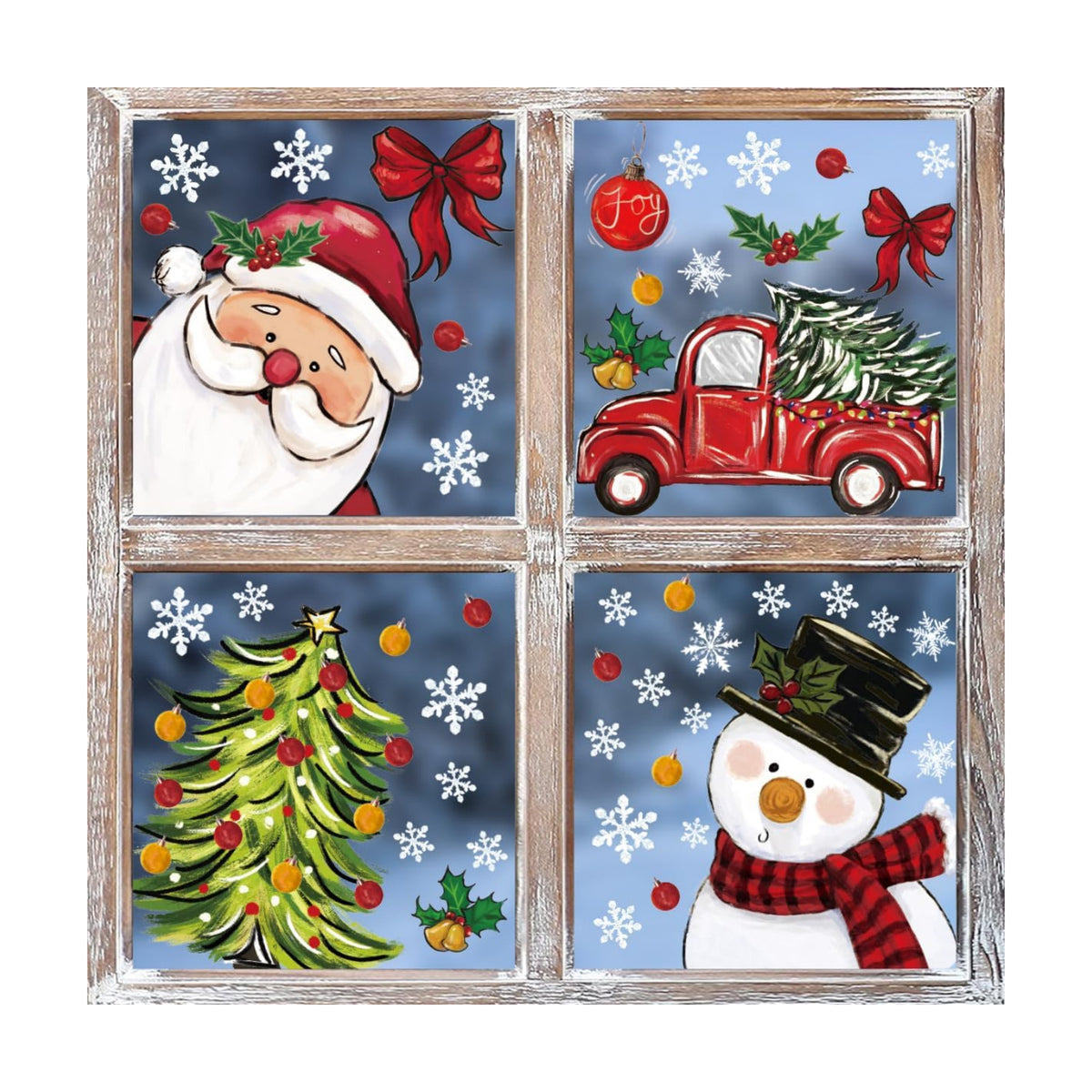 Horaldaily 57 PCS Christmas Window Cling Sticker, Santa Claus Deers Snowman Xmas Tree for Home Party Supplies Shop Window Glass Display Decoration
