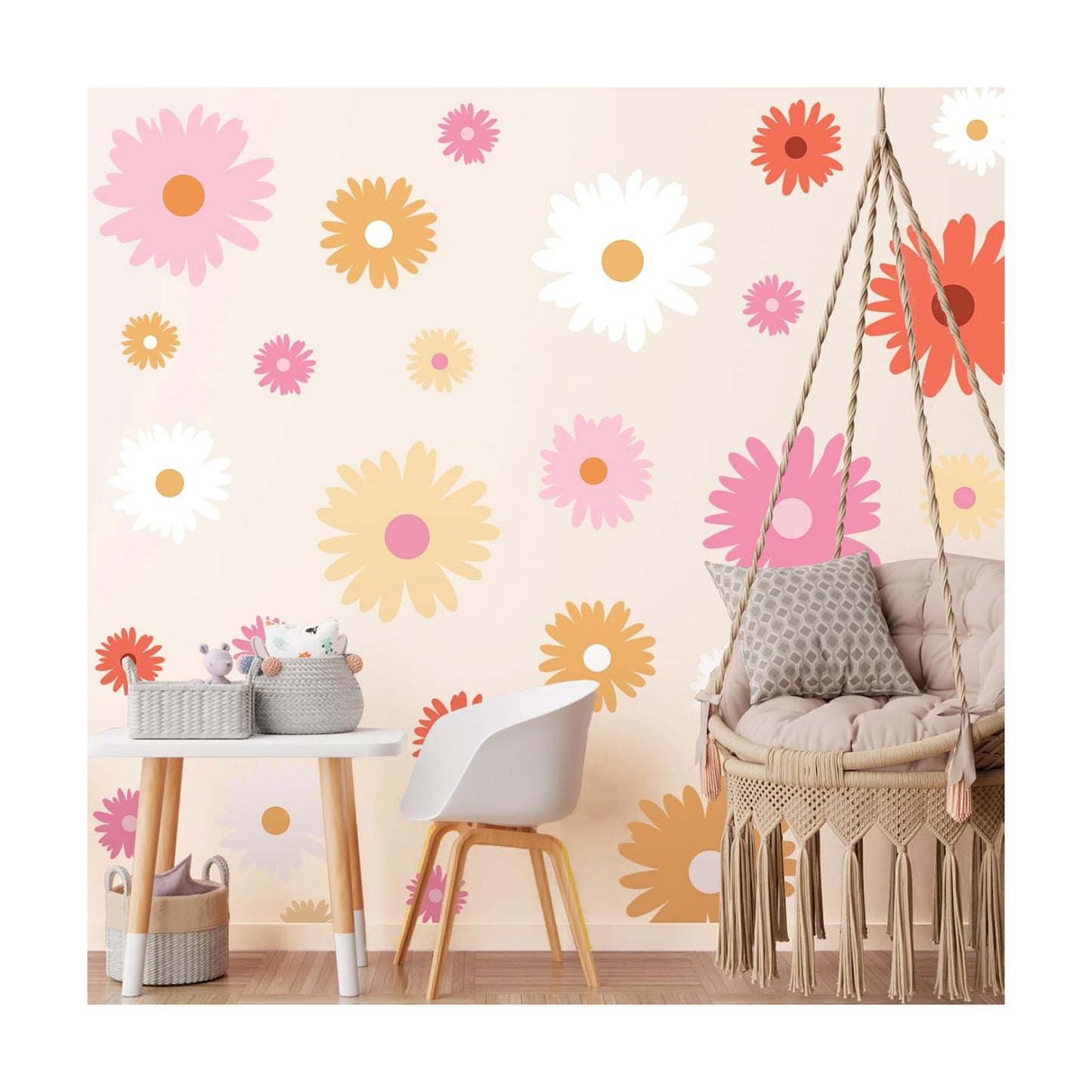 12 Sheet Daisy Wall Sticker Decal Removable Daisy Bedroom Room / Artsy Style / Bright Color / Pink