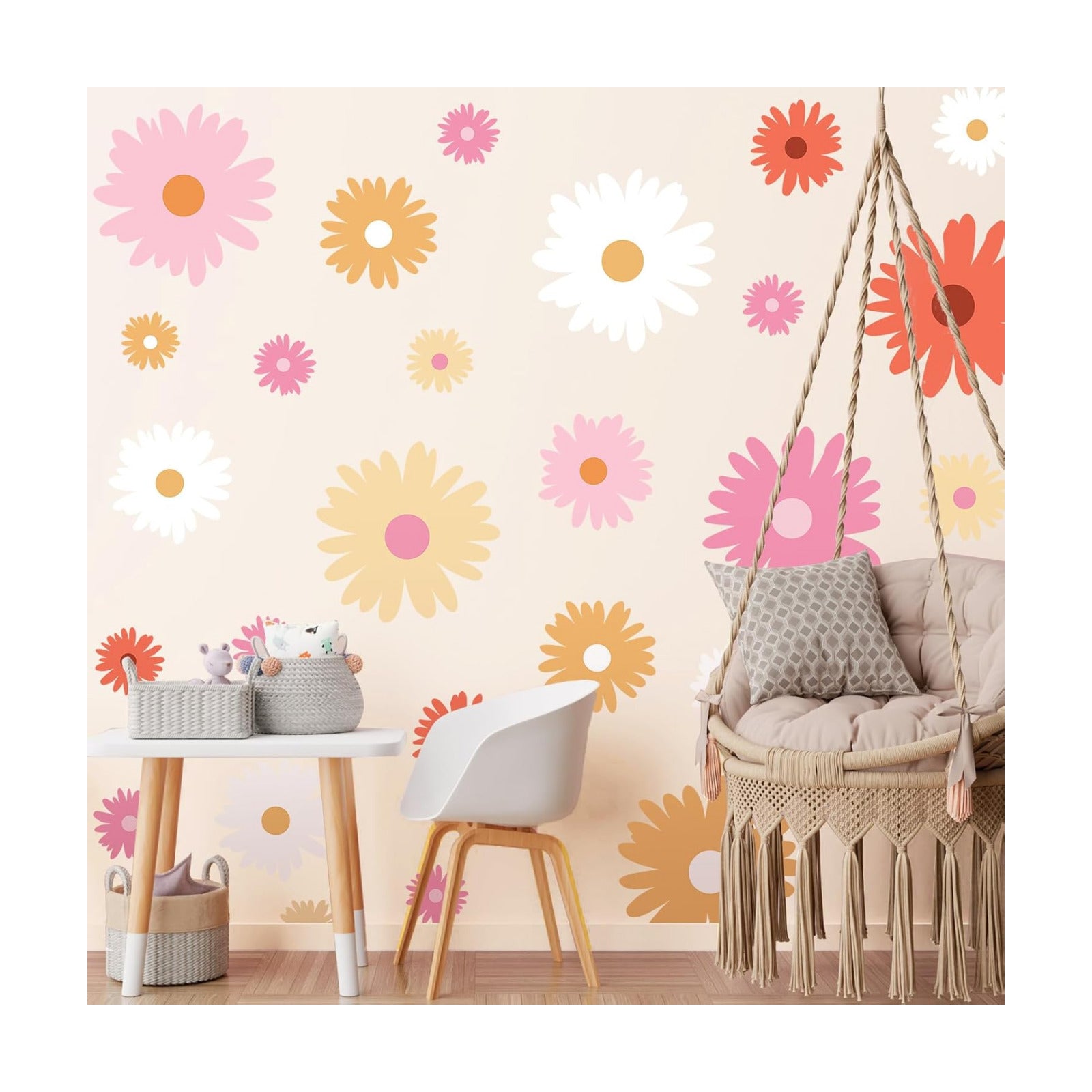 12 Sheet Daisy Wall Sticker Decal Removable Daisy Bedroom Room / Artsy Style / Bright Color / Pink