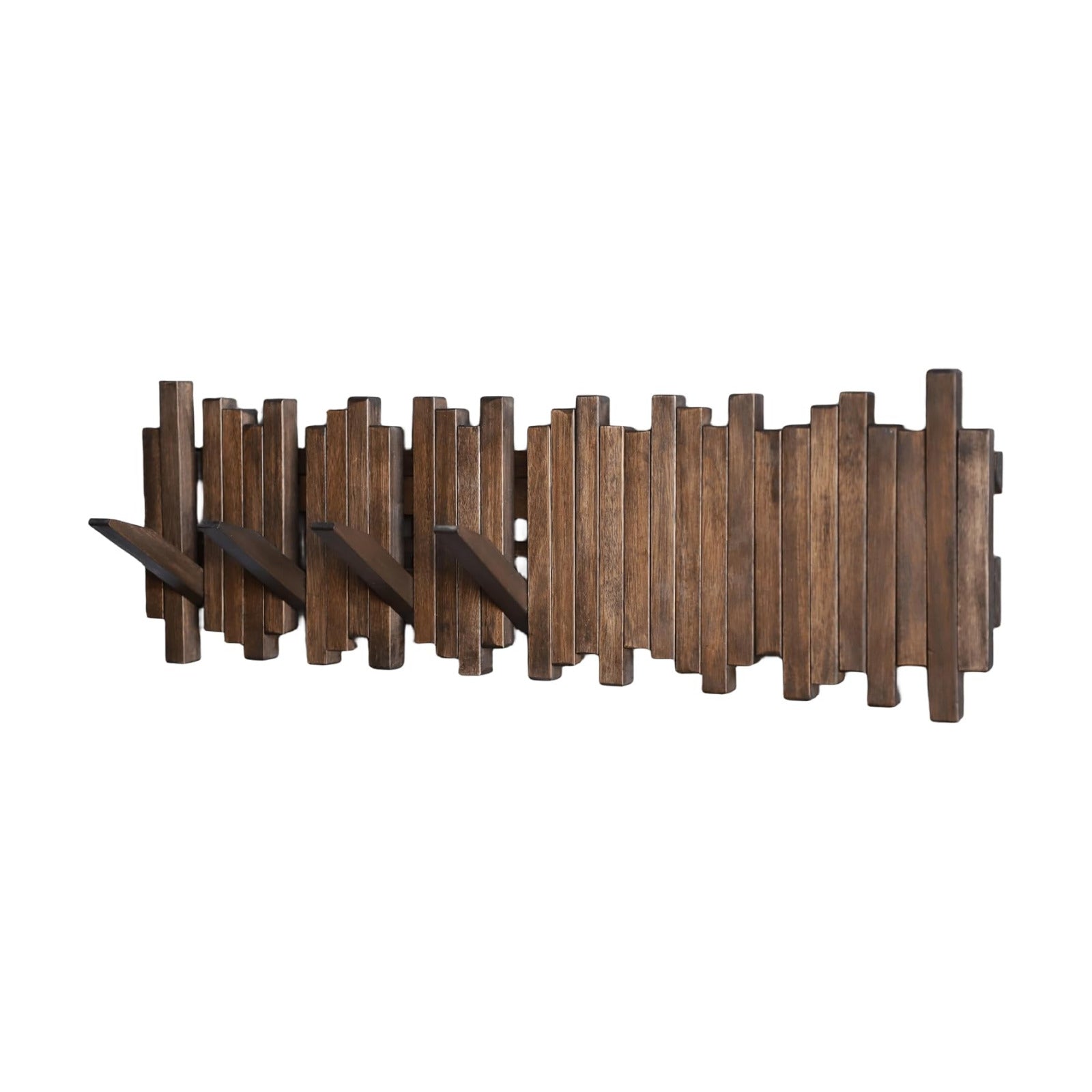 Wood Wall Mounted Piano Coat Rack / 7 Hooks / Natural