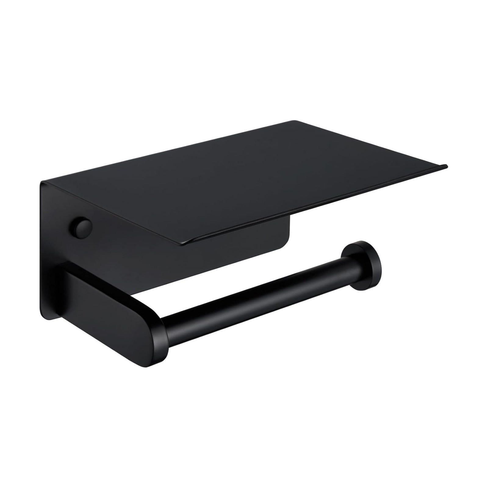 APLusee Toilet Paper Holder with Phone Shelf, Matte Black, Wall Mounted | 304 Stainless Steel, Rustproof Tissue Holder