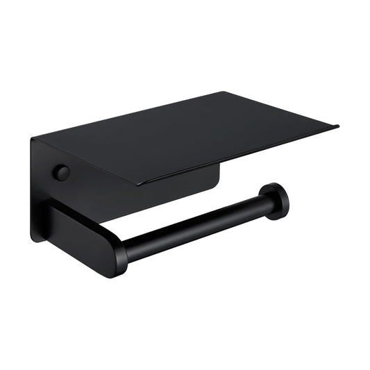 APLusee Toilet Paper Holder with Phone Shelf, Matte Black, Wall Mounted | 304 Stainless Steel, Rustproof Tissue Holder