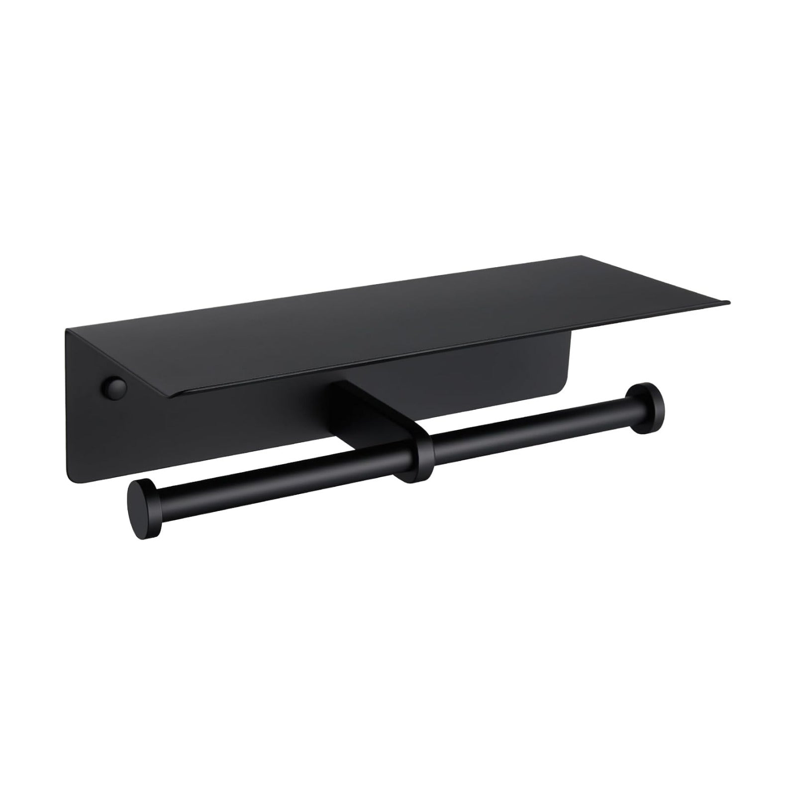 APLusee Matte Black Double Tissue Holder with Storage Shelf, Wall Mounted | 304 Stainless Steel Toilet Paper Holder