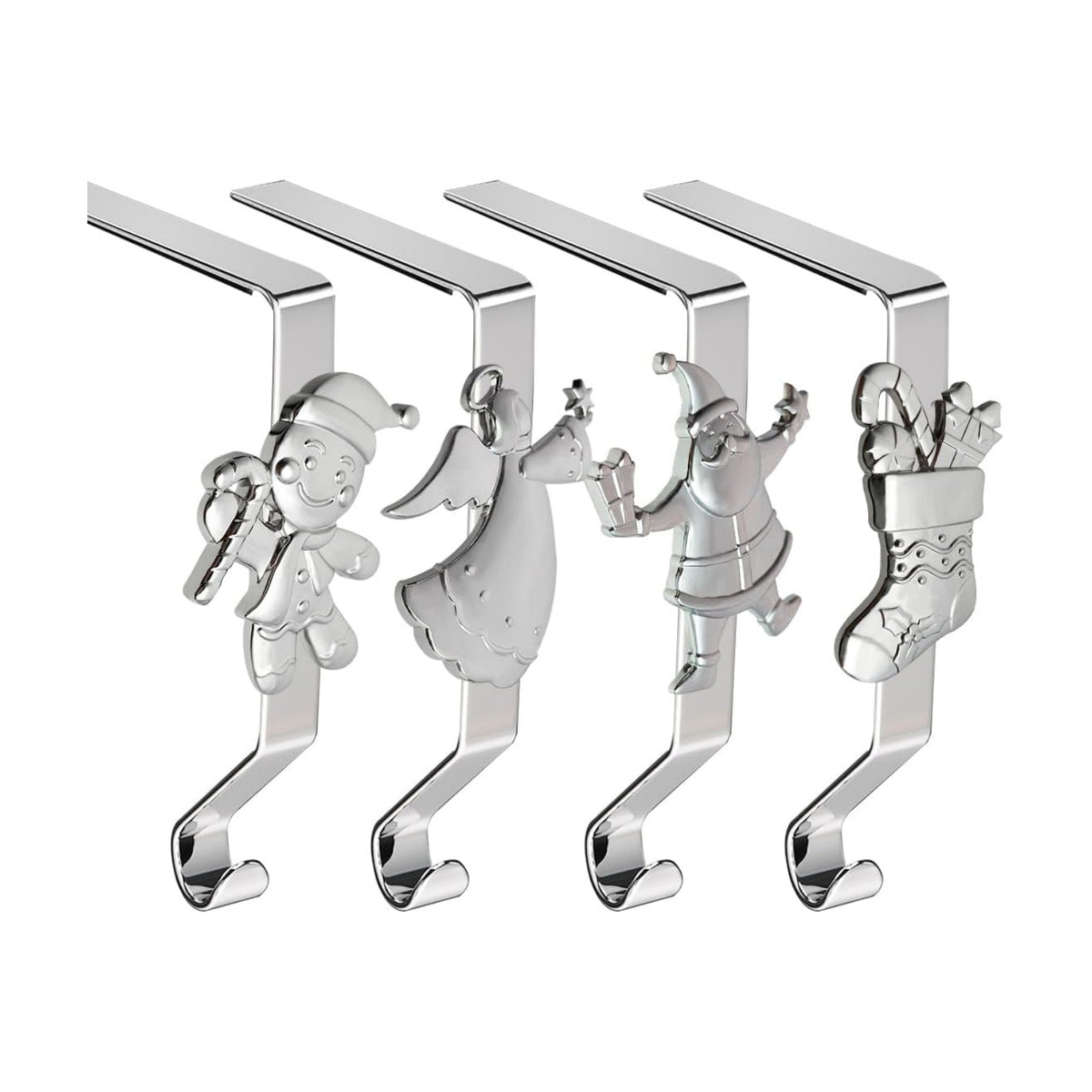 Christmas Stocking Holders for Mantle Set of 4, Reusable Christmas Stocking Hooks, No-Damage Xmas Hanger for Fireplace Mantle Grip Stand Christmas Decoration Ornaments Hanging Shelf Floor