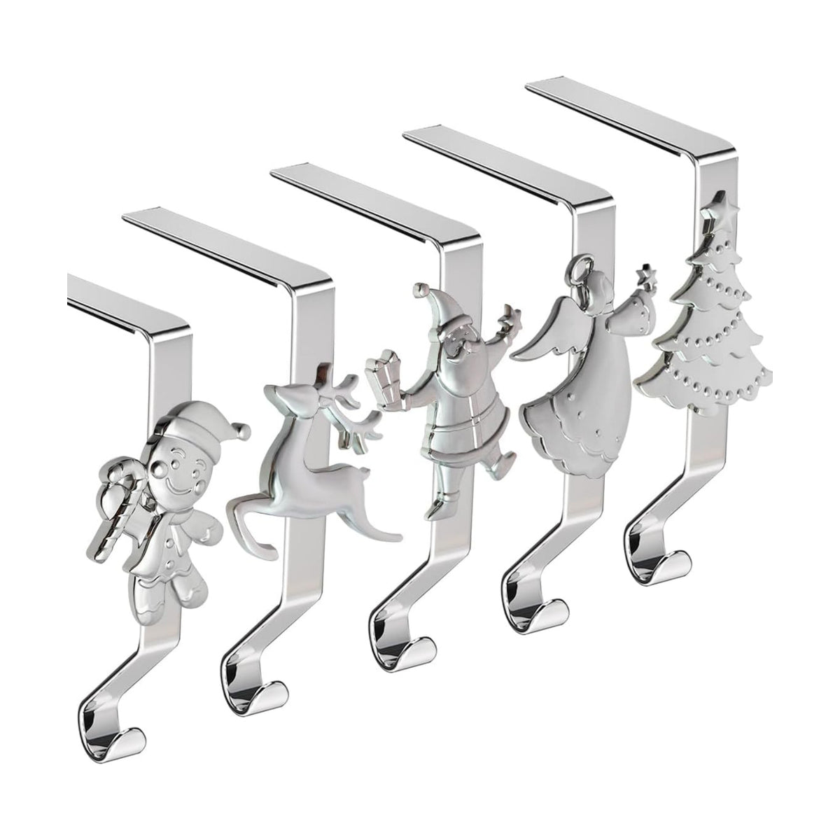 Christmas Stocking Holders for Mantle Set of 5, Reusable Christmas Stocking Hooks, No-Damage Xmas Hanger for Fireplace Mantle Grip Stand Christmas Decoration Ornaments Hanging Shelf Floor