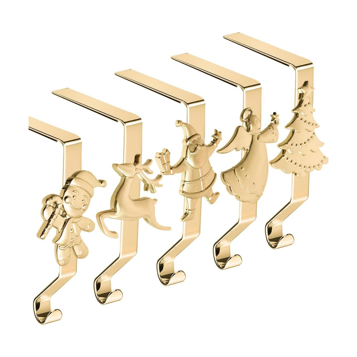 Christmas Stockings hooks, Gold Christmas Stockings holder for Mantle Set of 5, Reusable Christmas Stocking Hooks, No-Damage Xmas Hanger for Fireplace Stand Christmas Decoration Ornaments Hanging