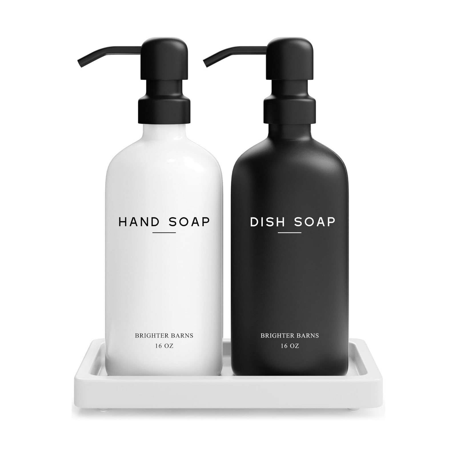 Tray / Glass Hand and Dish Soap Dispenser Set by / Black White Hd