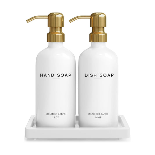 Tray / Glass Hand and Dish Soap Dispenser Set by / Gold Hd