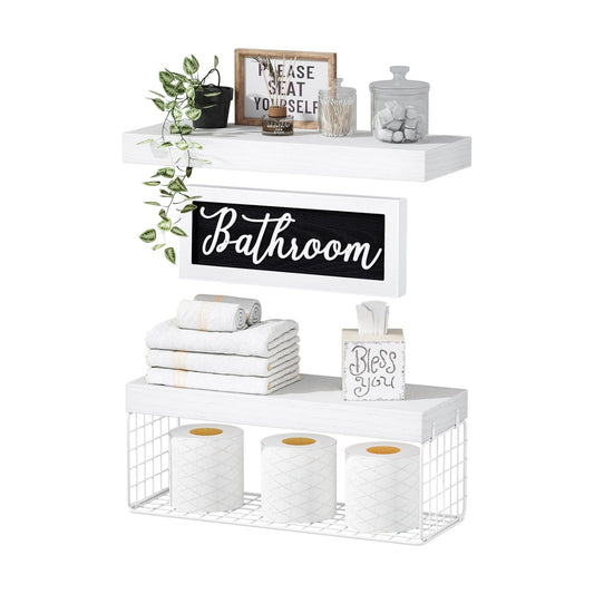 QEEIG ‎Bathroom Shelves Over Toilet - Paper Storage Wall Mounted Farmhouse Decor Decorations Aesthetic Décor Sign Small
