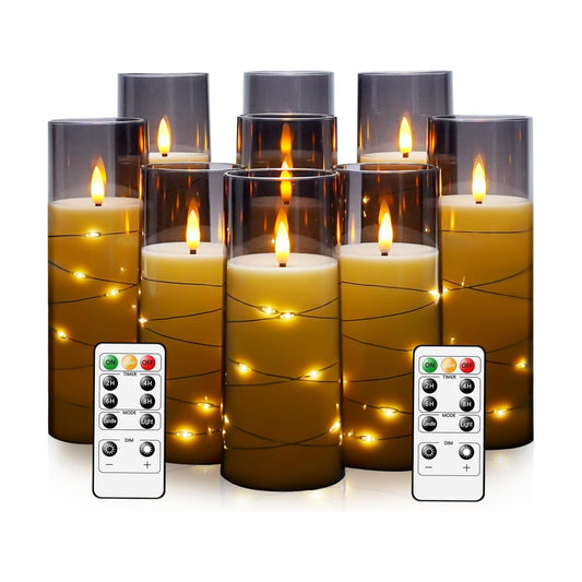 kakoya Flameless LED Candles with Timer 9 Pc Flickering Flameless Candles for Romantic Ambiance and Home Decoration