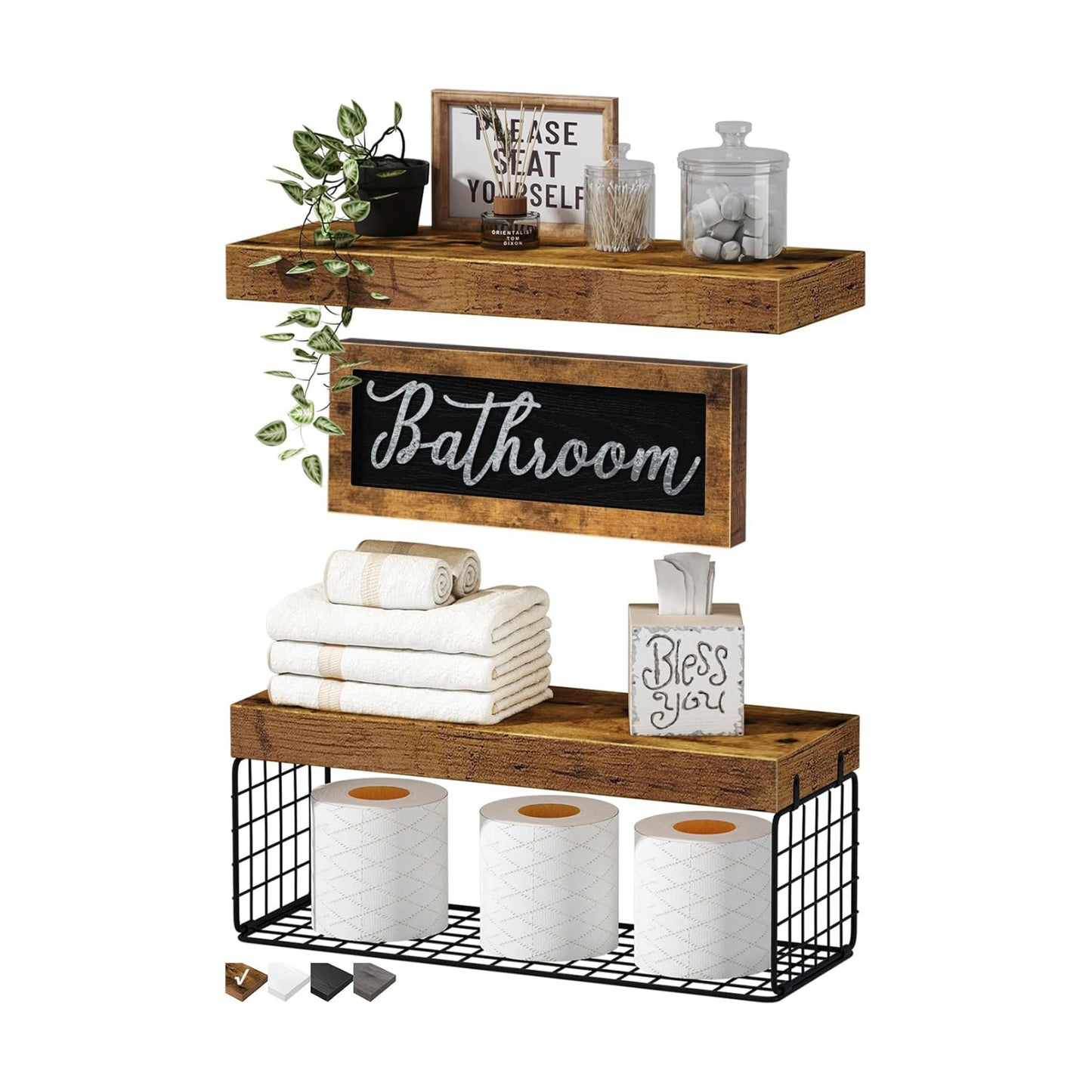 QEEIG ‎Bathroom Shelves Over Toilet - Paper Storage Wall Mounted Farmhouse Decor Decorations Aesthetic Décor Sign Small