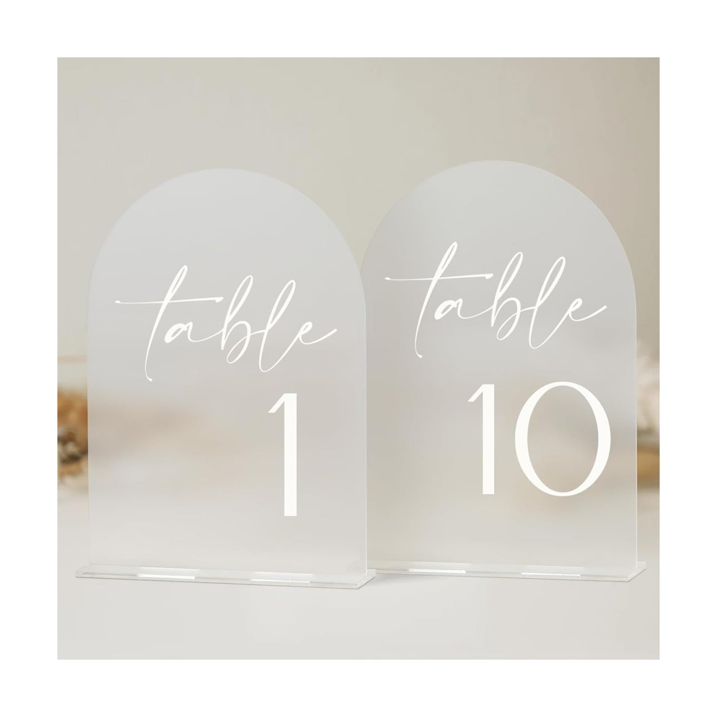 HOODO Frosted Arch Acrylic Wedding Table Numbers 1-10 with Stands, 5"x7" Arched Signs and Holders for Wedding