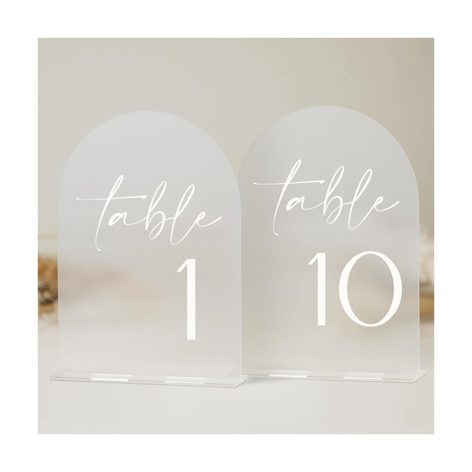 HOODO Frosted Arch Acrylic Wedding Table Numbers 1-10 with Stands, 5"x7" Arched Signs and Holders for Wedding