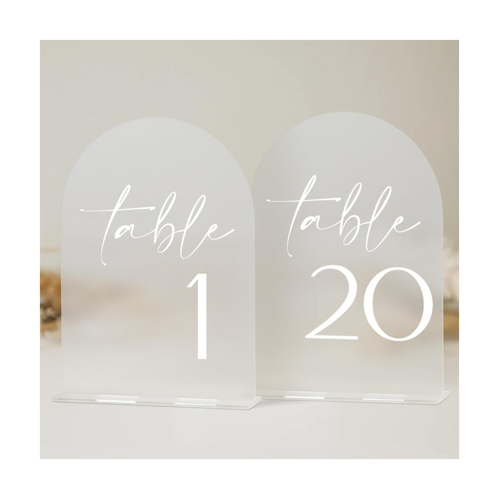 HOODO Frosted Arch Acrylic Table Numbers 1-20 with Stands, 5"x7" Acrylic Arch Signs and Holders, Frosted Table Numbers