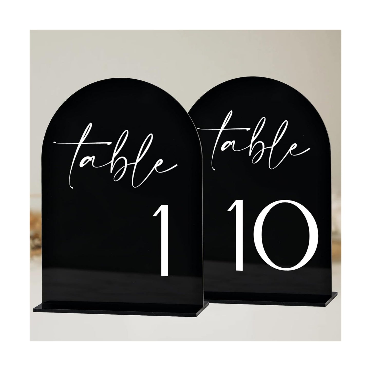 HOODO Black Arch Wedding Table Numbers 1-10 with Stands, 5"x7" Arched Acrylic Signs and Holders, Black Arch Table